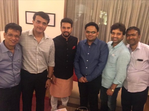 Sourav Ganguly with Anurag Thakur, Arun Dhumal, Jay Shah (Photo/ Sourav Ganguly Twitter)