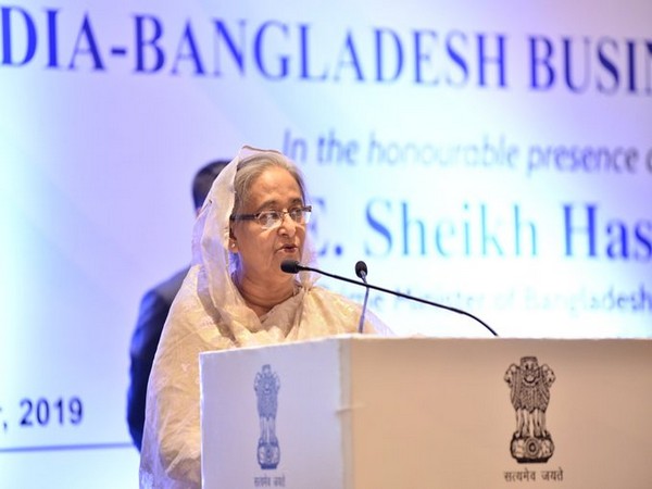 Bangladesh Prime Minister Sheikh Hasina addressing at the India-Bangladesh Business Forum on Friday. (Pic source: FICCI)