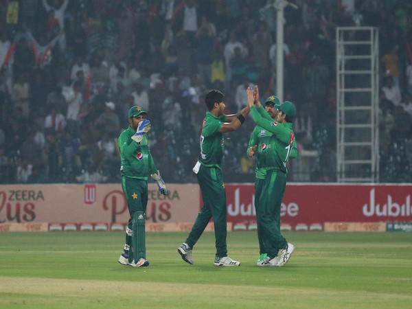 Pakistan pacer Mohammad Hasnain celebrates after taking a wicket against Sri Lanka (Photo/ PCB Twitter)