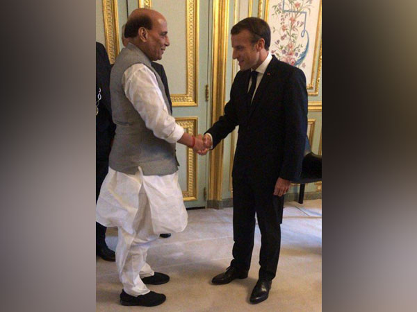 Defence Minister Rajnath Singh and French President Emmanuel Macron met in Paris today
