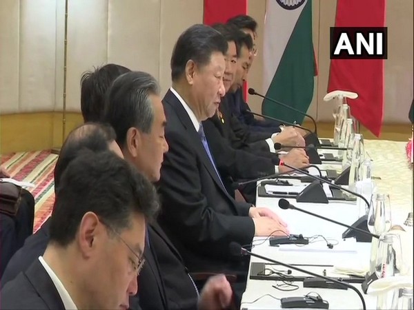 Chinese President Xi Jinping speaking at Indo-China delegation level talks