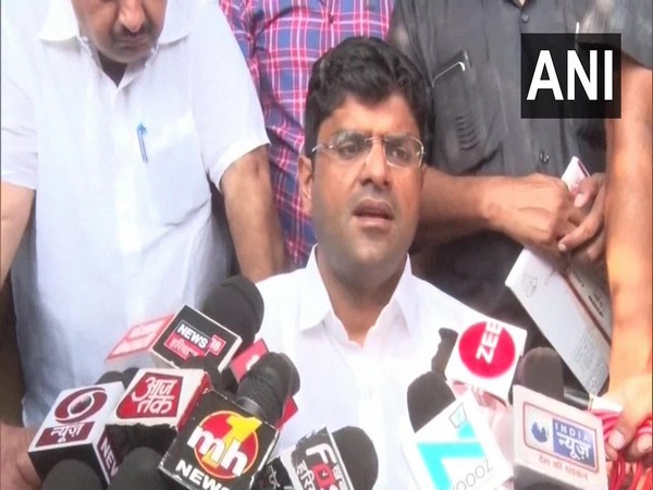 Haryana Deputy Chief Minister Dushyant Chautala speaking to reporters in Sirsa, Haryana on Monday. Photo/ANI