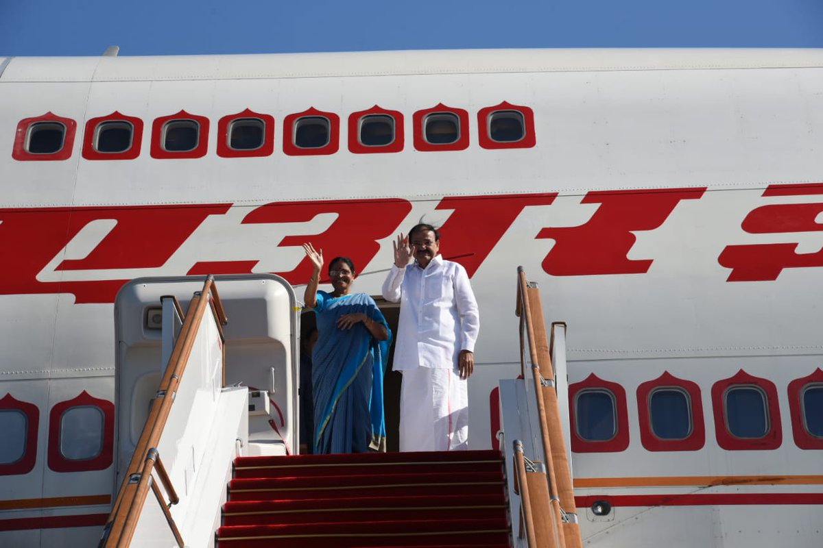 Vice President Venkaiah Naidu with his wife M Usha departs for Delhi from Baku