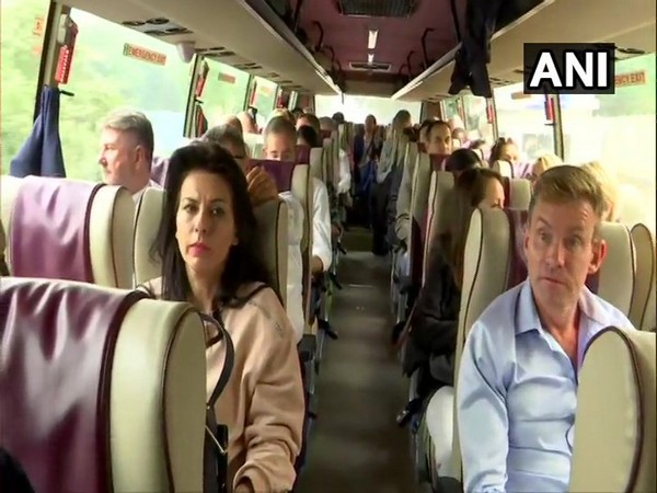 Delhi: The delegation of European Union (EU) MPs scheduled to visit Kashmir today, leave for Delhi Airport from their hotel. Photo/ANI
