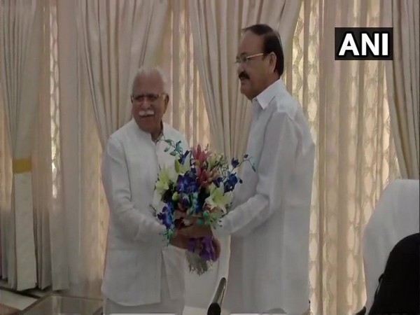 Delhi: Haryana Chief Minister ML Khattar meets Vice President M Venkaiah Naidu. Photo/ANI