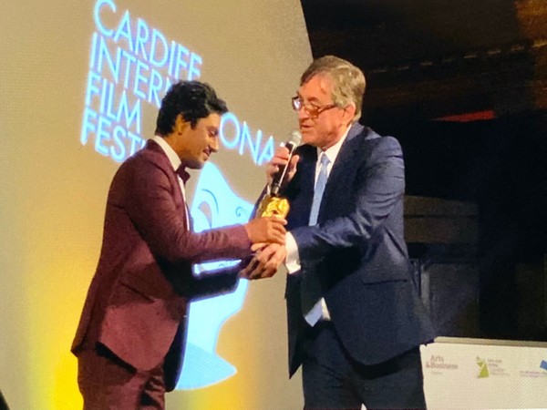 Nawazuddin Siddiqui being presented with the Golden Dragon Award at the 2019 Cardiff International Film Festival
