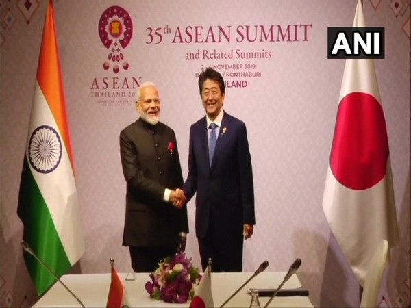 PM Narendra Modi met his Japanese counterpart Shinzo Abe on Monday. Photo/ANI