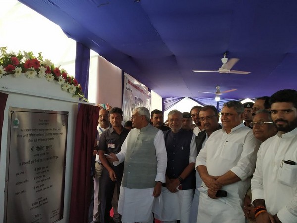 Bihar Chief Minister Nitish Kumar lays foundation stone for Shri Ram Janki Medical College and Hospital in Ujiarpur on Wednesday. Photo/ANI