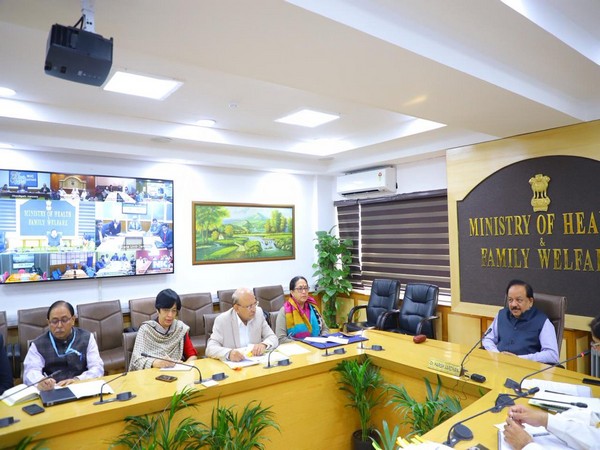 Union Health Minister Dr Harsh Vardhan during the review meeting in New Delhi on Thursday. (Picture Courtesy: Harsh Vardhan Twitter)