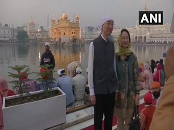 Chinese ambassador to India Sun Weidong and his wife Bao Jiqing at Golden Temple in Amritsar on Tuesday.