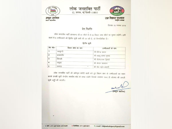 LJP is only contesting the upcoming Jharkhand assembly elections on 50 seats