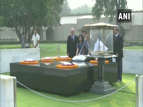 Outgoing Chief Justice of India Ranjan Gogoi paying tributes to Mahatma Gandhi Delhi. Photo/ANI