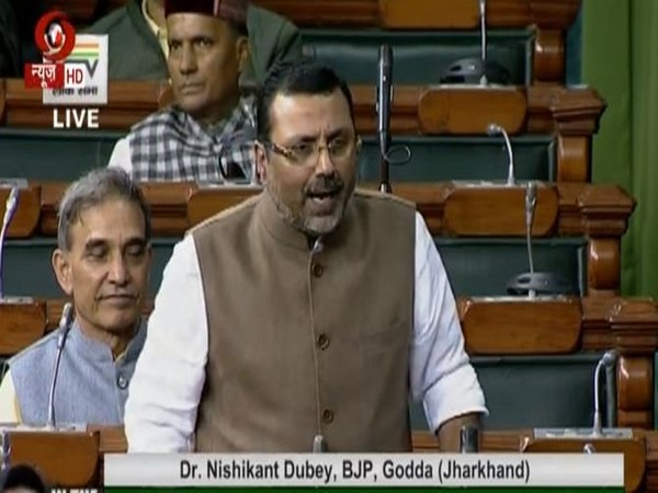 BJP MP Nishikant Dubey speaking in Lok Sabha on Tuesday. Photo/LSTV