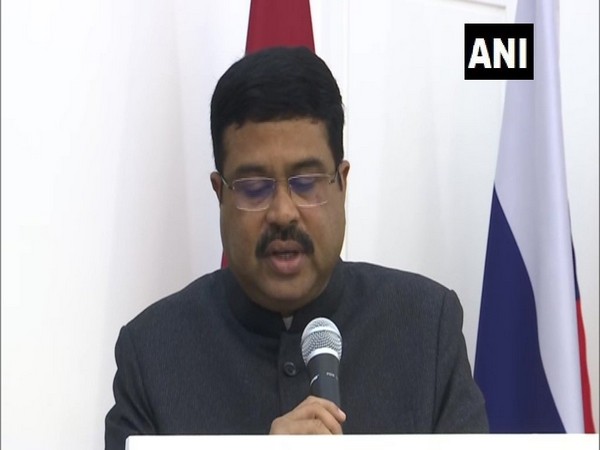 Union Minister Dharmendra Pradhan speaking at an event in New Delhi on Tuesday. Photo/ANI