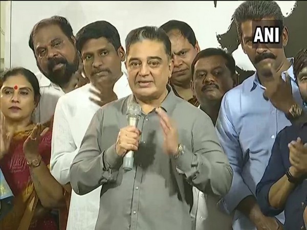 Makkal Needhi Maiam president Kamal Haasan speaking at his party headquarters on Wednesday (Photo/ANI)