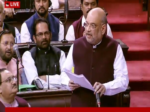 Home Minister Amit Shah speaking in Parliament on Tuesday. Photo/RSTV