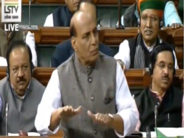 Defence Minister Rajnath Singh speaking in Lok Sabha on Wednesday. Photo/LSTV