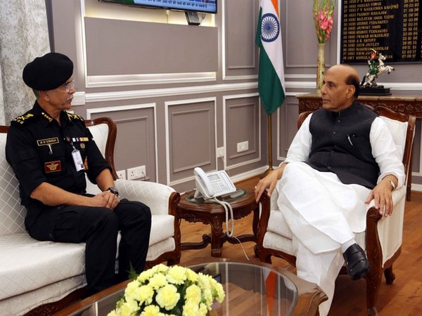 NSG DG AK Singh called on Defence Minister Rajnath Singh on Thursday. Photo/ANI