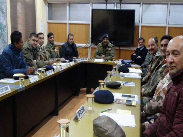 A security review meeting chaired by Jammu and Kashmir DGP Dilbag Singh on Thursday. Photo/ANI