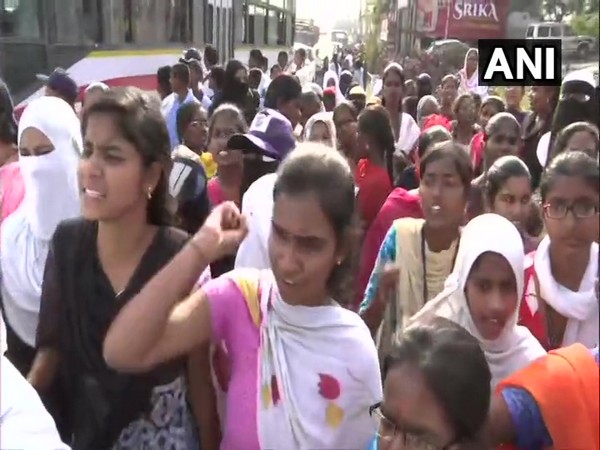 Visual from a protest in Telangana on Saturday. Photo/ANI