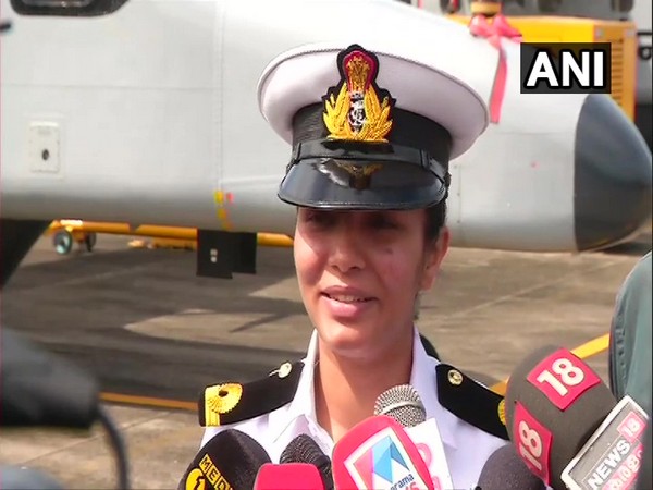 Sub Lieutenant Shivangi, Indian Navy speaking to reporters on Monday. Photo/ANI