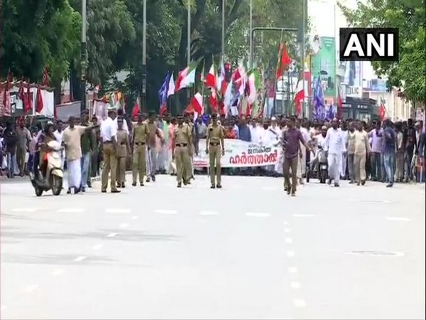 Visual of the protests against Citizenship (Amendment) Act in  Thiruvananthapuram on Tuesday. Photo/ANI