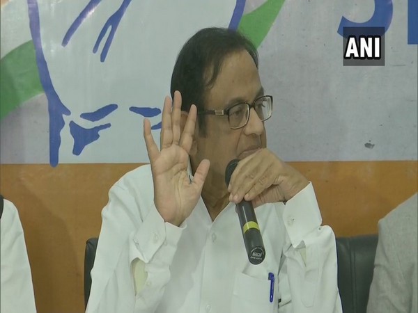 Congress leader P Chidambaram addressing a press conference in Ranchi, Jharkhand on Friday. Photo/ANI