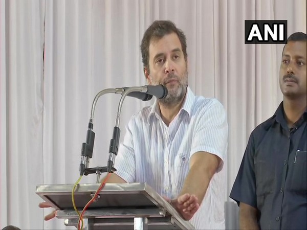 Rahul Gandhi addressing party workers in Sultan Bathery on Saturday. Photo/ANI