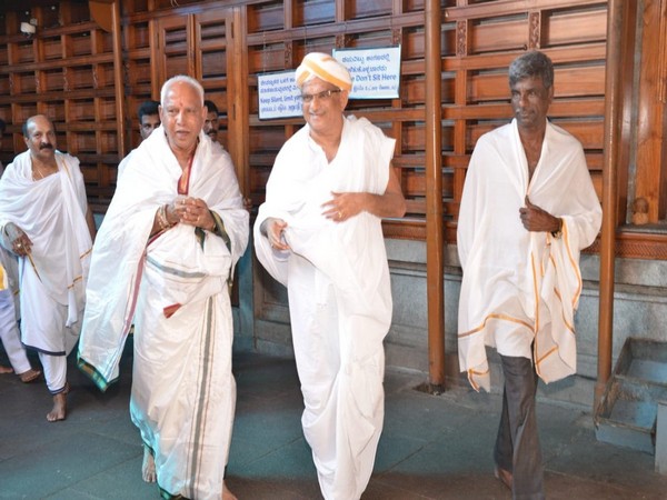 Chief Minister BS Yediyurappa at Swamy Temple in Dharmasthala on Sunday. 