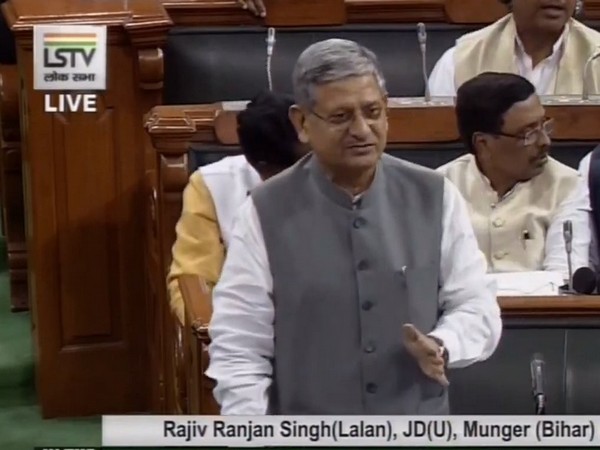 JDU's Rajeev Ranjan Singh speaking in Lok Sabha on Monday. Photo/ANI