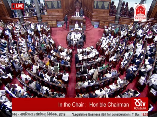 A view of the Rajya Sabha during proceedings on Wednesday evening. Photo/RSTV