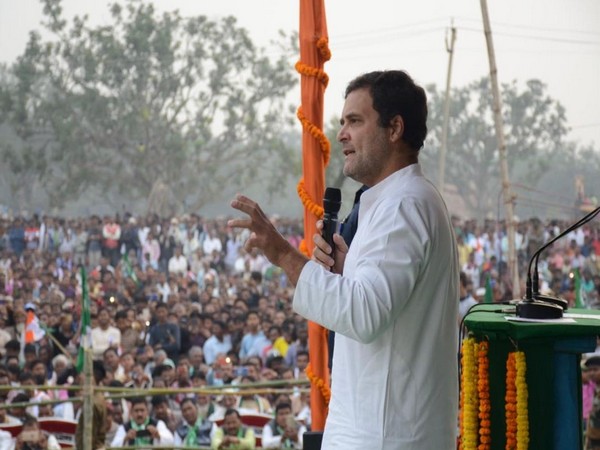 Congress leader Rahul Gandhi speaking at a rally in Rajmahal, Jharkhand on Thursday. (Photo Credits: Congress Twitter)