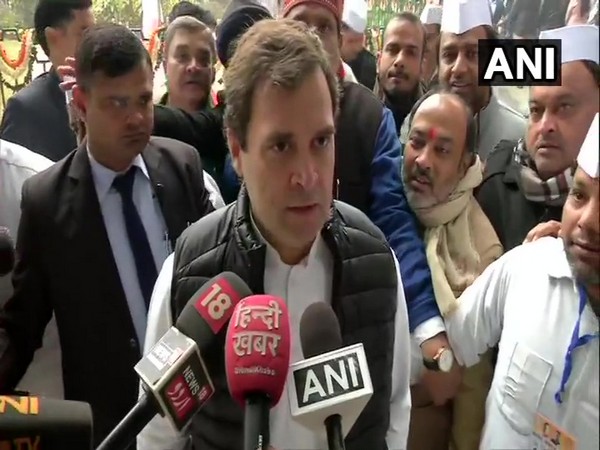 Congress leader Rahul Gandhi speaking to media in New Delhi on Saturday. Photo/ANI