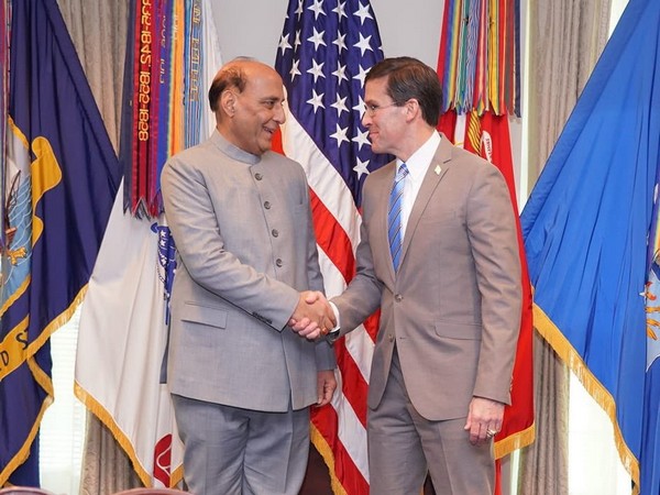 Defence Minister Rajnath Singh with US Secretary of Defense Mark T Esper