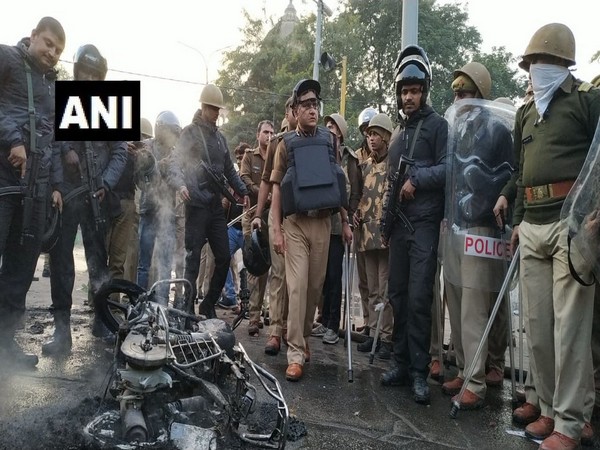 Uttar Pradesh DGP OP Singh in Hazratganj where violence broke out during protest against the Citizenship Amendment Act on Thursday. Photo/ANI