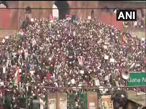 Visual of protest at Jama Masjid area in Delhi on Friday. Photo/ANI