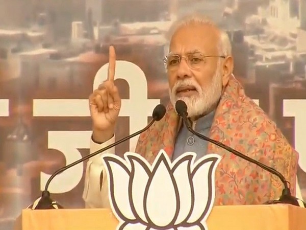 Prime Minister Narendra Modi addressing a public gathering at Ramlila Maidan in Delhi on Sunday. Photo/ANI
