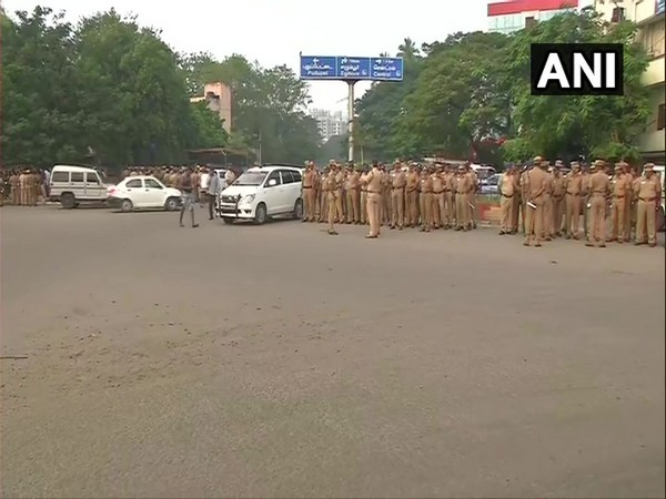 Chennai Police have tightened security in the city ahead of the DMK's protest. Photo/ANI