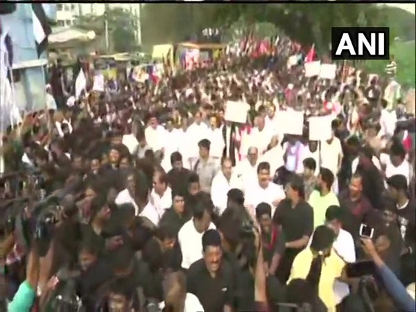 Huge number of people turned at DMK-led anti-CAA rally in Chennai on Monday. Photo/ANI