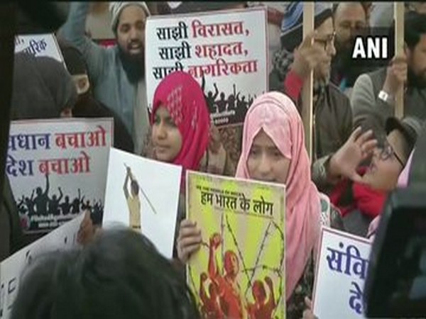 Demonstrators protesting against the Citizenship (Amendment) Act on Tuesday on Mandi House 