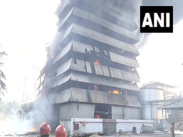 Fire breaks out at Srichakra Oil Mill at Peeraramachandrapuram village in East Godavari district. [Photo/ANI]