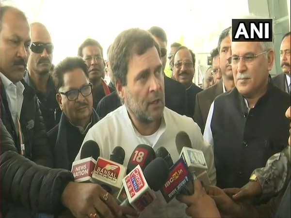 Congress leader Rahul Gandhi speaking to reporters in Raipur, Chhattisgarh on Friday. Photo/ANI