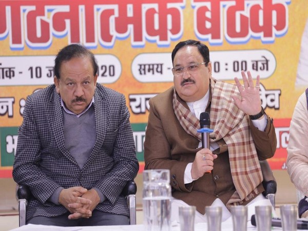 BJP working president JP Nadda and party leader Harsh Vardhan in Delhi on Friday. Photo/ANI