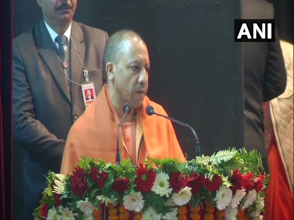 Uttar Pradesh Chief Minister Yogi Adityanath addressing 43rd Hindi Samman Samaroh in Lucknow on Monday (Photo/ANI)