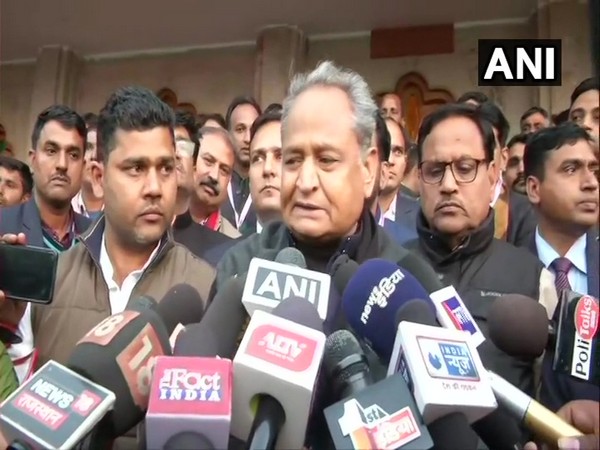 Rajasthan Chief Minister Ashok Gehlot talking to reporters in Jaipur, Rajasthan on Thursday. Photo/ANI