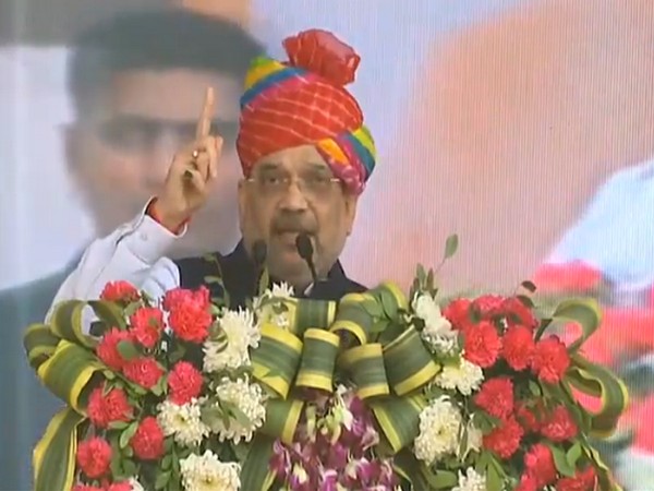Union Home Minister Amit Shah addressing a rally in Jodhpur on Friday. (Photo/ANI)