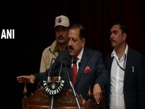 Union Minister Jitendra Singh speaking at an event in Jammu on Friday. Photo/ANI