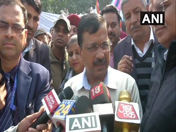 Delhi CM Arvind Kejriwal speaking to reporters in New Delhi on Sunday. Photo/ANI