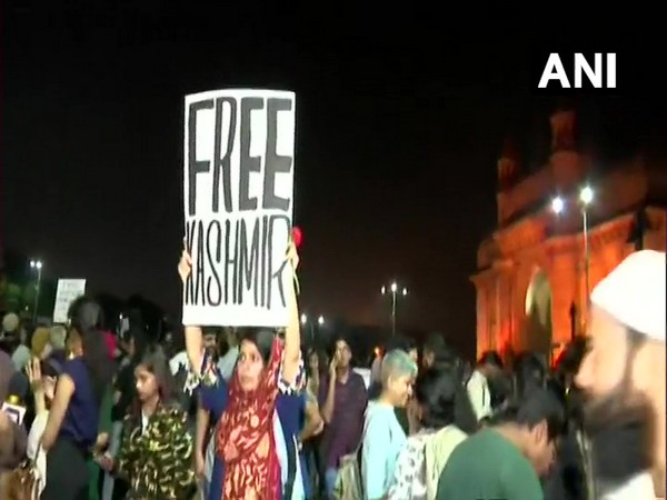 Poster reading -- Free Kashmir -- was seen at the Gateway of India on Monday, during protest against yesterday's violence at JNU.