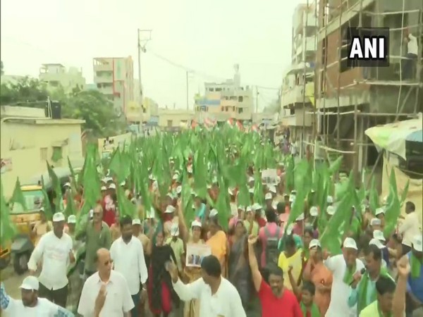 A visual from the foot-march in Amaravati, Andhra Pradesh on Monday. Photo/ANI